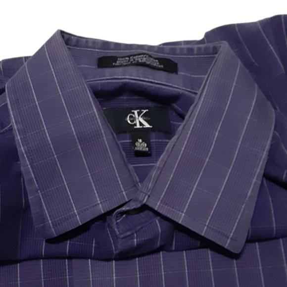 Men's Calvin Klein Purple Button Down Shirt Striped Size 16 32/33 Casual Dress - Picture 3 of 3